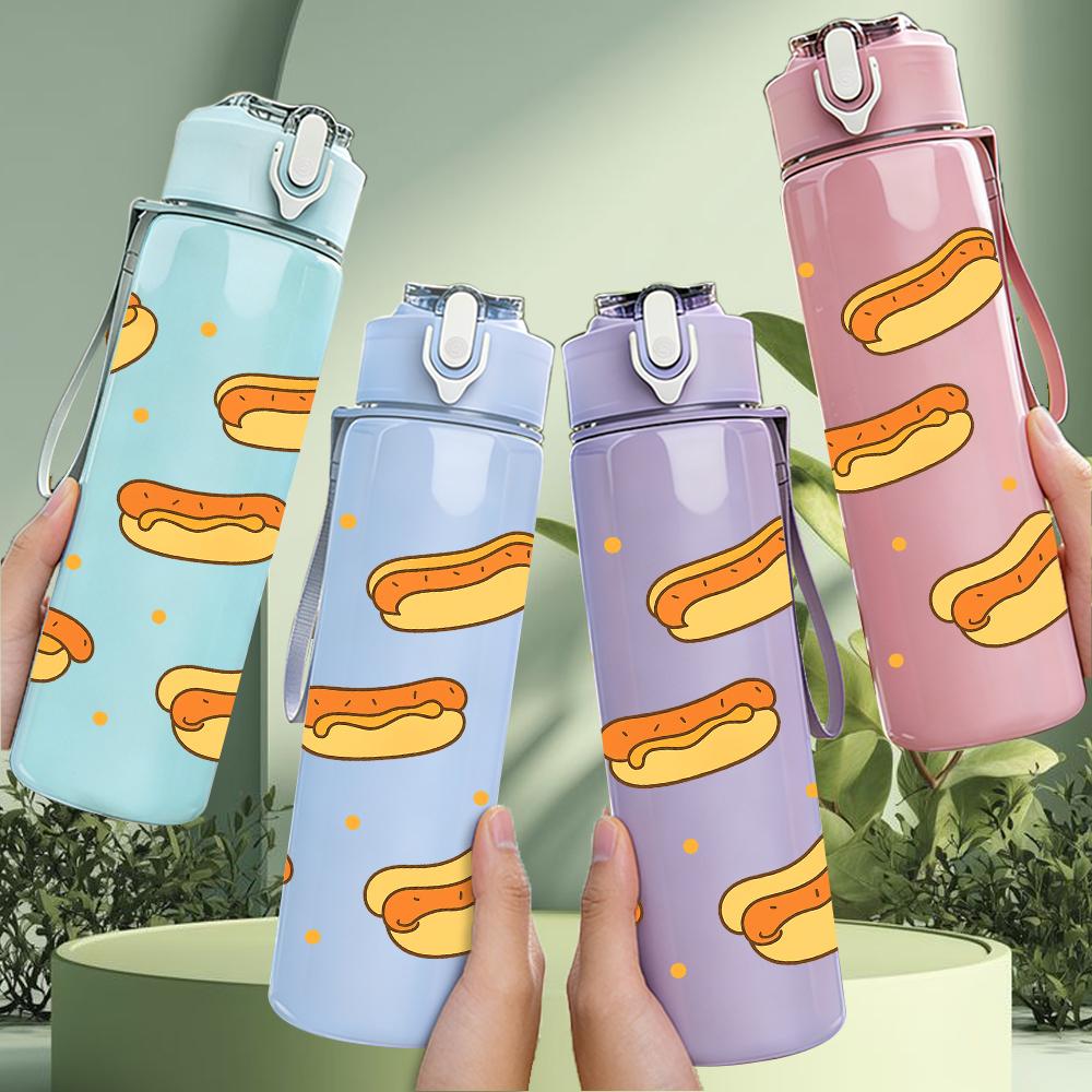 1PC Multiple Cream Croissant Pastry 750ml Color Plastic Sports Water Bottle Leakproof Flip Straw Lid For Sports Office Home Use
