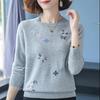 Women's Crew Neck Sweater Embroidered Loose Pullover Knitwear Soft Stretch Knit Top Spring Autumn