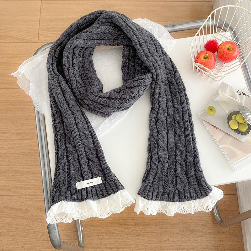 Winter style with thermal lace scarf knitted twist lace Korean student atmosphere scarf scarf