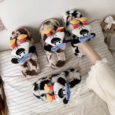 Милые мультяшные пушистые тапочки женские 2025 осень и зима новые мягкие милые щенок можно носить флис теплый хлопок швабра
