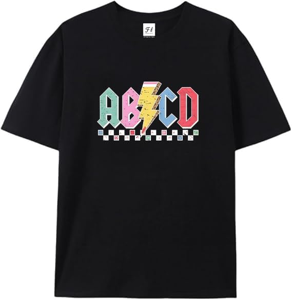 Teacher Shirts Women ABCD Teacher Tshirt Teacher Life Shirt Tops Back to School Gifts Casual Summer Tops Black