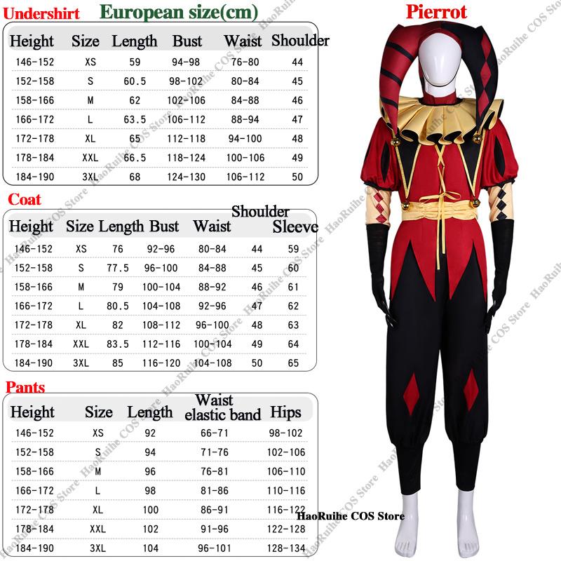 The Freak Circus Pierrot Clown Full Set Cosplay Costume Wigs Halloween Roleplay Clothing Clothes Unisex Mask Hat