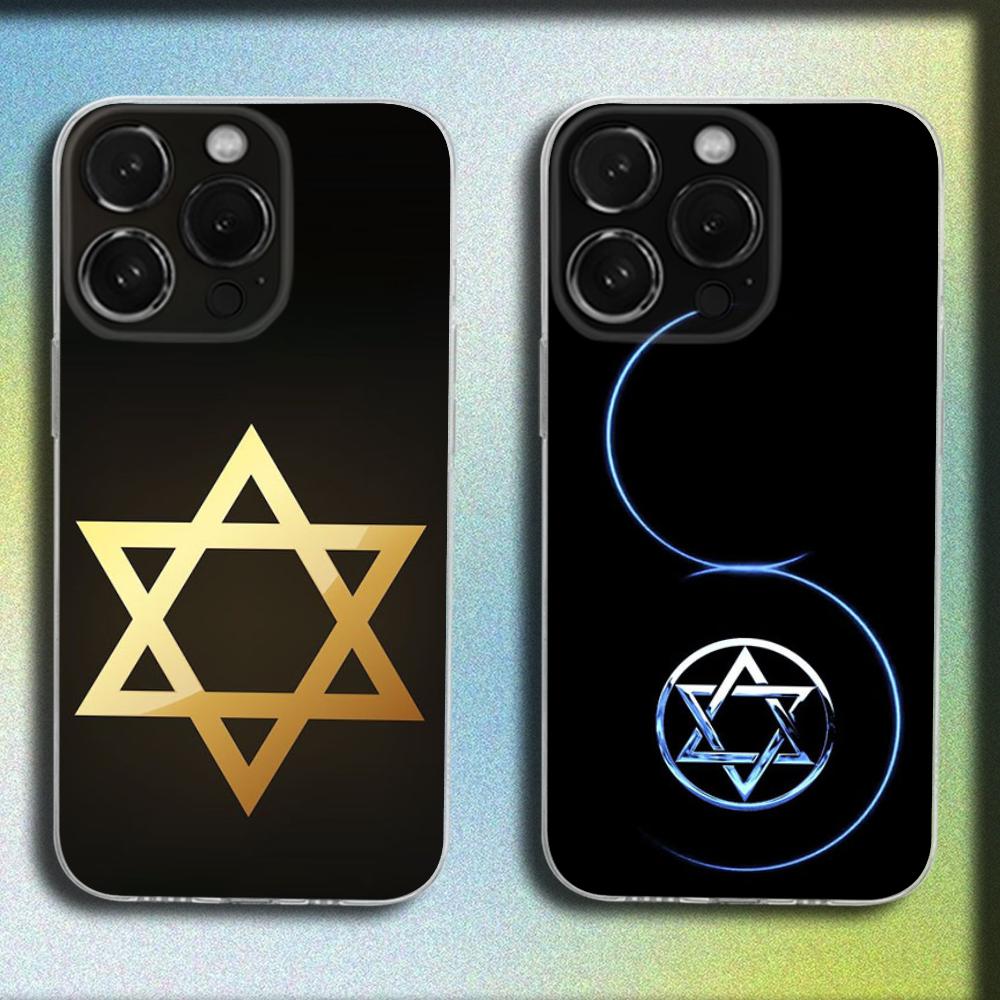 Чехол для телефона с символом Звезды Давида для iPhone 16,15,14,13,12,11 Plus,Pro,Max,XR,XS,X,Plus,SE,Mini Прозрачный Мягкий Чехол