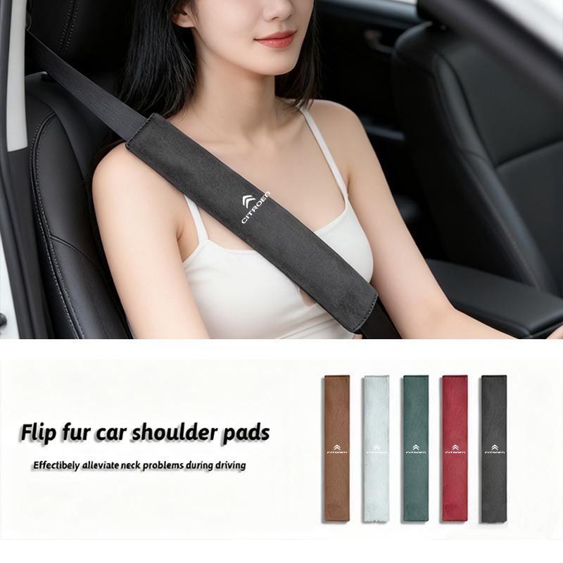 JOFT7 2Pcs Car Seat Belt Shoulder Pad Suede Protector Comfort Cushion For Citroen C3 C5 C5X C4 e-C4 X e-C3 C-Elysee Berlingo Keychain