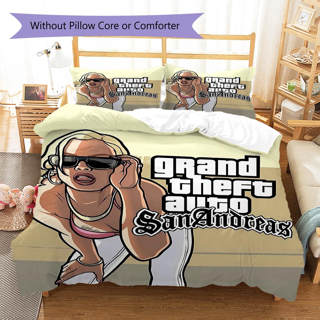 Постельное белье с узором Grand Theft Auto, Комплект с одеялом, Пододеяльник, Наволочка, Домашний подарок на день рождения (1 пододеяльник + 2 наволочки, без наполнителя)