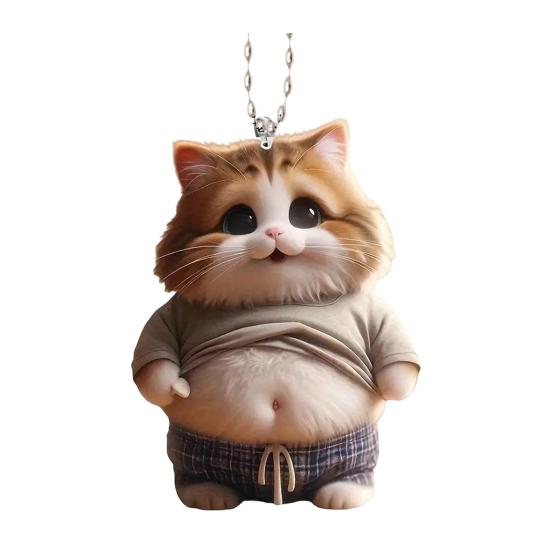 Pot-bellied Dog Cat Hanging Ornament Home Indoor Christmas Tree Car Rearview Mirror 2D Flat Acrylic Big Belly Cartoon Animal Hanging Decoration
