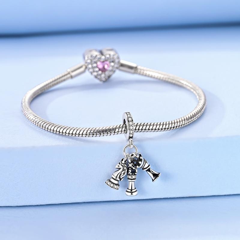 925 Silver Chess Piece Pendant Charm Bead for DIY Bracelet Necklace Jewelry Gift Women Men 925 Sterling Silver