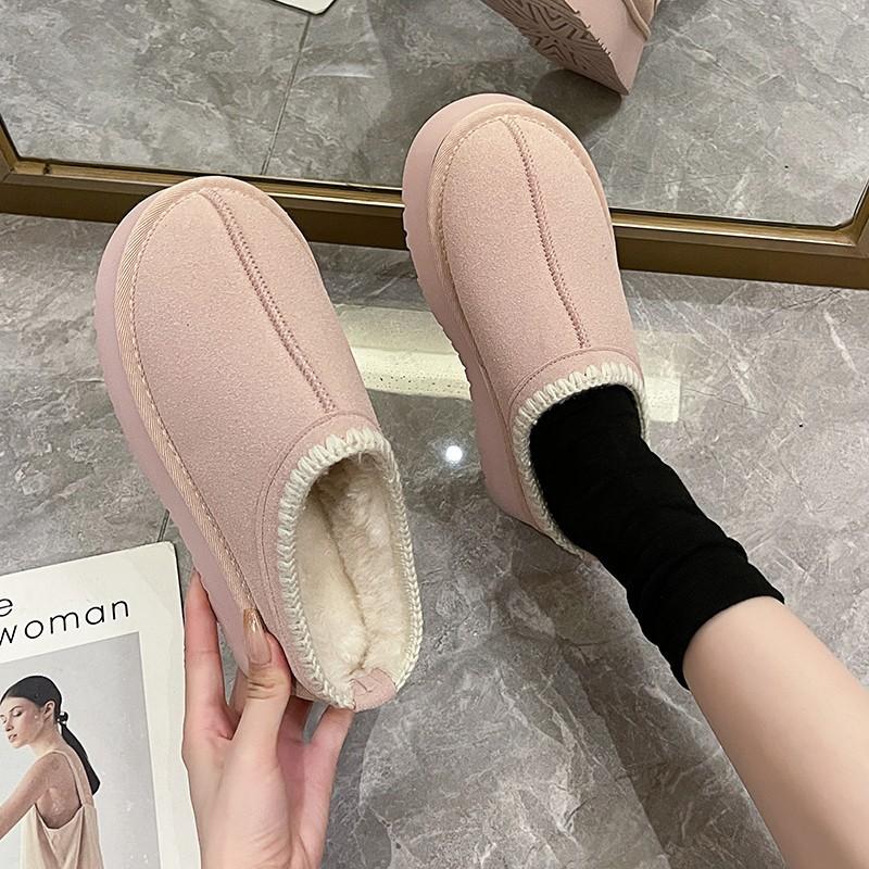 New Winter Suede Thick-soled Heightening Snow Boots Women's Piled Thickened Cotton Shoes Bag Head and Half Slippers