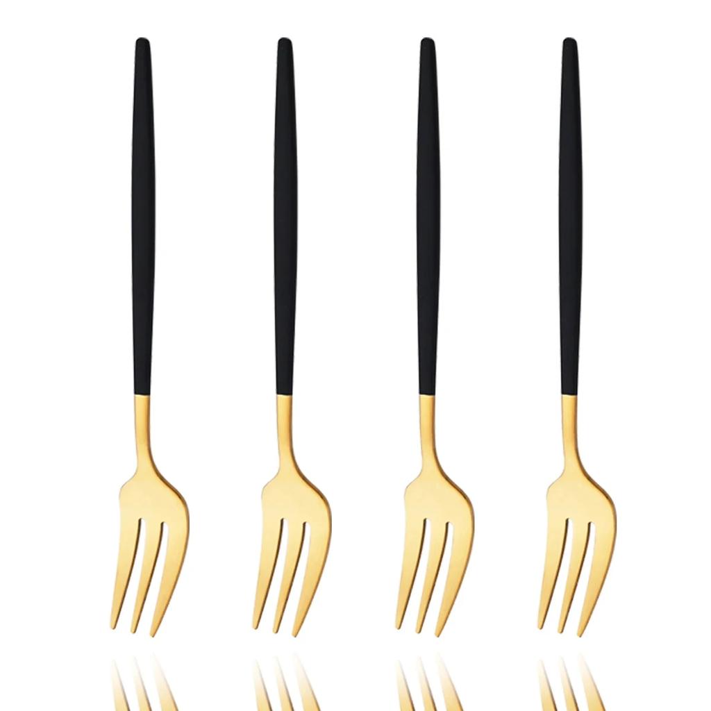 4 шт. вилки для чая из нержавеющей стали, черные, золотые, вилки для торта, закуски, салата, кофе, вилки для фруктов, зеркальные столовые приборы, набор кухонной утвари