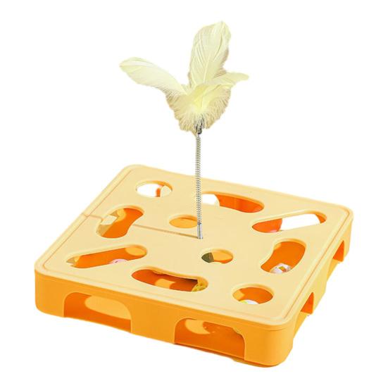 Interactive Puzzle Toy for Cats Puzzle Box with Jingle Balls Spring Feather Wand Cat Enrichment Toy for Indoor Cats Mental Stimulation And
