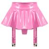 Женская лакированная кожаная юбка с рюшами и мокрым эффектом, встроенные стринги, подвязки, металлические зажимы, мини-юбка, вечерняя клубная одежда