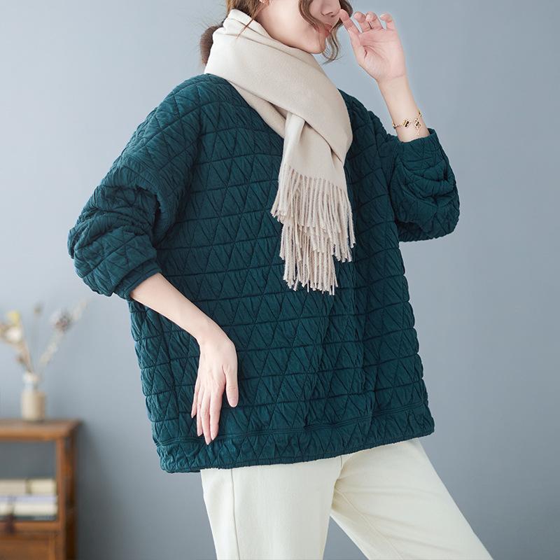 Plus Size New Sweatshirts Pullover Women Plaid Casual Autumn Loose Basic Oversize Tops