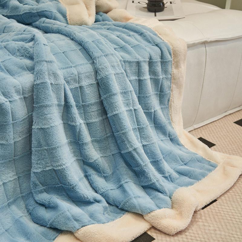 Современные клетчатые одеяла из кроличьего меха для кроватей, пушистые двусторонние зимние флисовые пледы для дивана, дивана, ультрамягкая простыня для взрослых