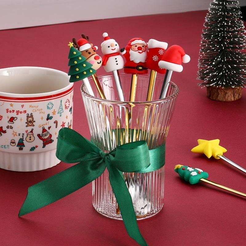 4/6PCS Christmas Gifts Stainless Steel Spoons Forks Set Decoration Glod Silver Elk Deer Dessert Coffee Spoon for Kids Gift Box