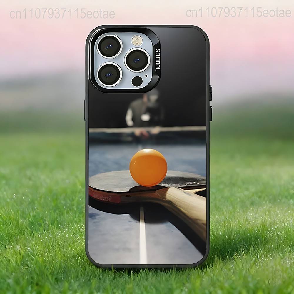 Table Tennis Racket Ping Pong BALL Case For iPhone 17,16,15,14,13,12,11,Pro,XS,Max,Plus,Mini,SE4,E Black Matte Shockproof Cover