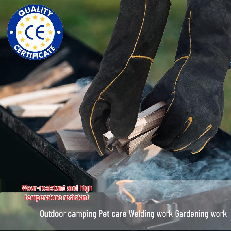 Перчатки для барбекю и духовки из коровьей кожи: Термостойкий, устойчивый к порезам и ошпариванию для гриля, камина, сварки и микроволновой печи.