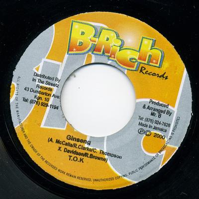 7-дюймовая пластинка T.O.K. - Женьшень НИКАКОЙ B-Rich Records 2000 Ямайка Регги, Ска и Даб Б/У