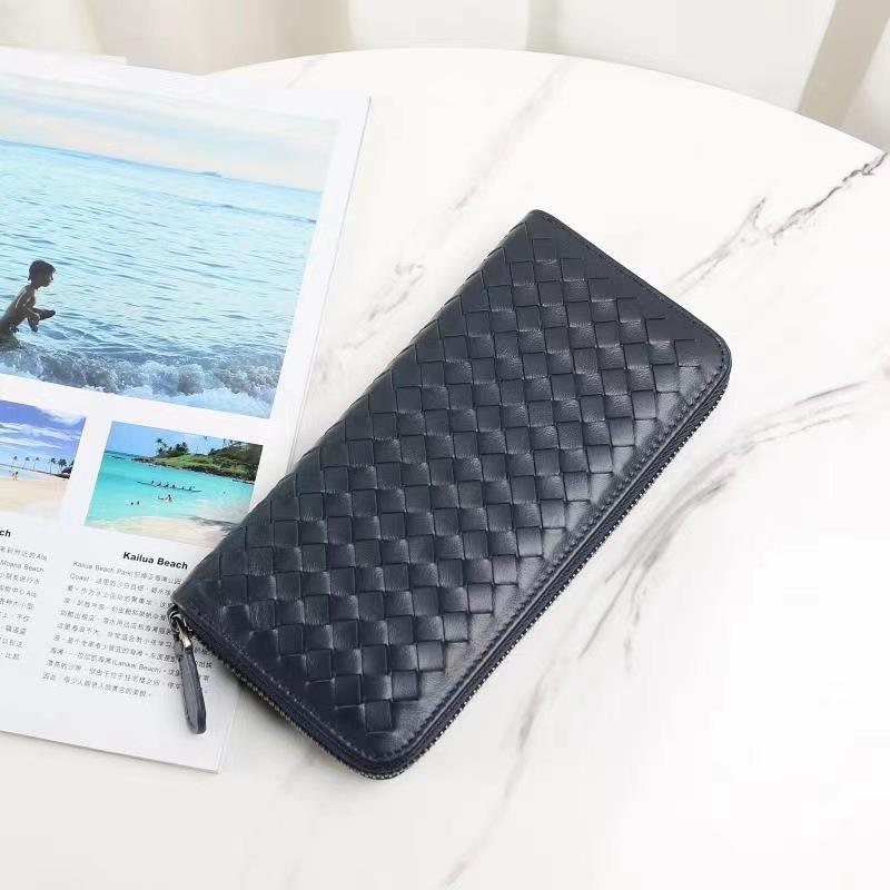 Кожаный плетеный длинный кошелек с несколькими отделениями, простая деловая сумка на молнии, горизонтальный большой кошелек для банкнот