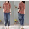 Летняя модная винтажная клетчатая блузка женская классическая с коротким рукавом и пуговицами, свободная повседневная универсальная женская рубашка-пуловер