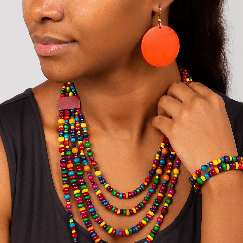 Handmade Vintage Boho Bib Beads Colorful Geometric Beaded Necklace  Bridal Jewelry