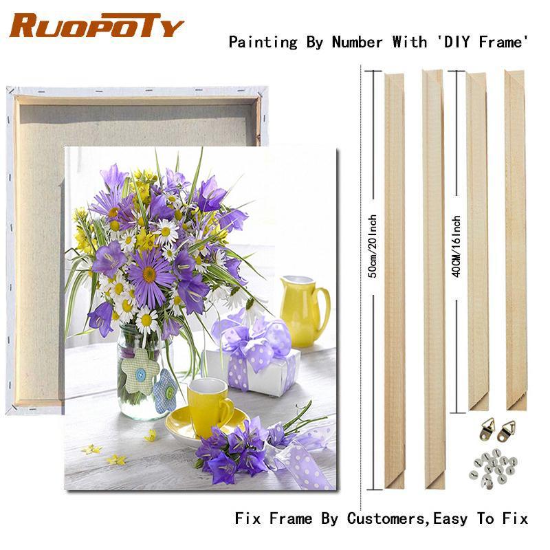 RUOPOTY Painting By Numbers Daisy Unique Gift DIY Frame HandPainted Wall Art Paint By Number Flower For Living Room