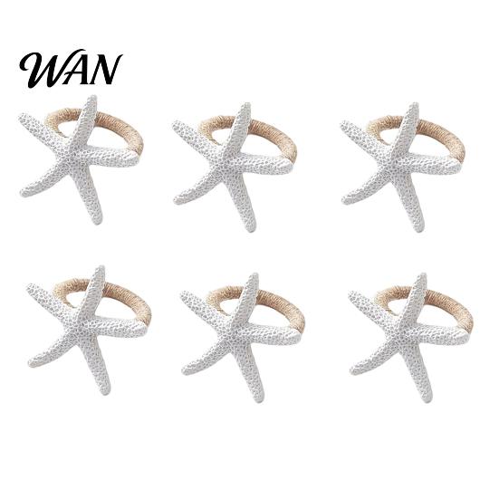 Resin Napkin Holder 6Pcs Coastal Starfish Rings Rustic Summer Holiday Party Holders Seaside for Beach House Nautical Theme Tableware