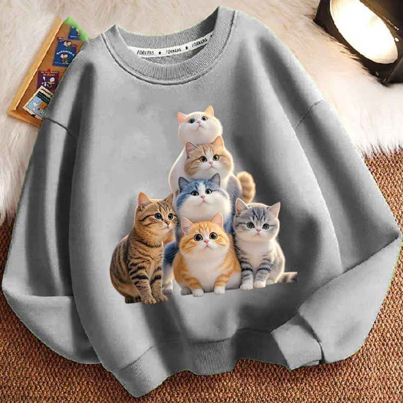 Cute Little Cat Hoodies for Children In Autumn and Winter, Casual Long-sleeved Round-neck Hoodies for Boys and Girls