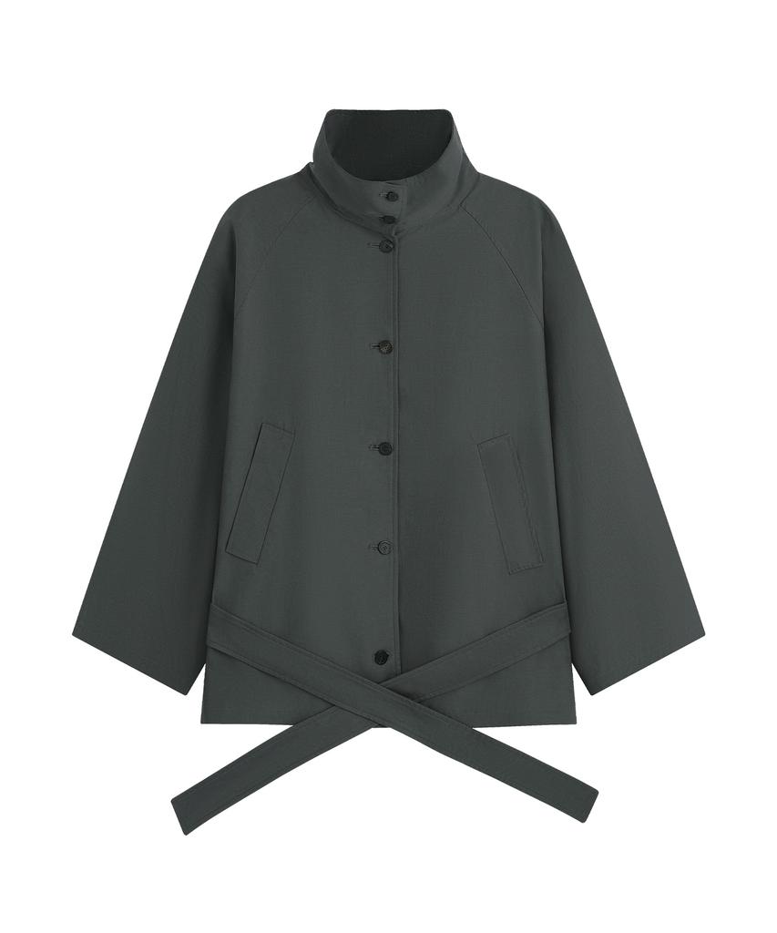 SIYAZU Siot4202 Oversized High-Neck Belted Jacket_Charcoal