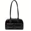 Vintage Style Faux Leather Shoulder Bag for Women with Zipper Closure, Solid Color, Hand Washable, Polyester Lined, Multi-Pocket Bowling Bag