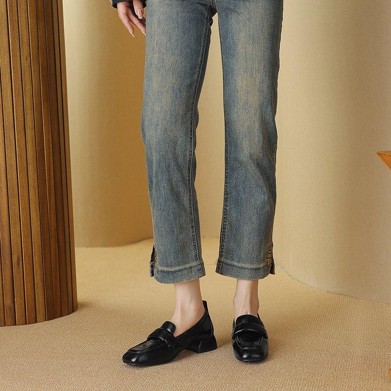 Krazing Pot Весенние туфли на низком каблуке из коровьей кожи с квадратным носком, лоферы без шнуровки, броги, женские туфли-лодочки для отдыха