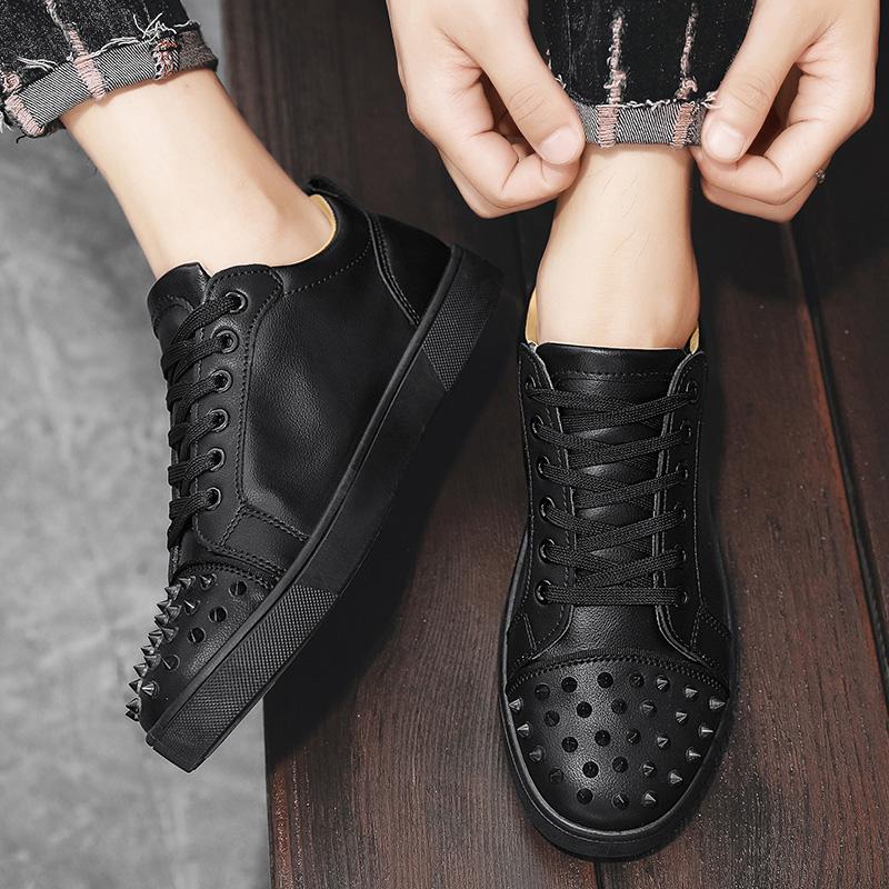 Fashion Fashion Rivet Shoes Men Street White Low-cut Casual Sneakers Man Trendy Leather Outdoor Men's Skateboard Shoes Tenis Masculino