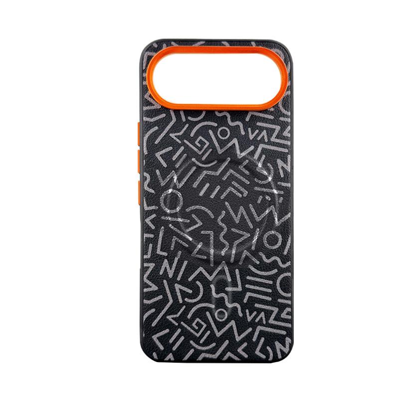 Plain Leather Graffiti Painting Case for Honor 500 Pro, Huawei Magic 8 Pro 7 RSR Magnetic Wireless Charging Metal Lens Cover