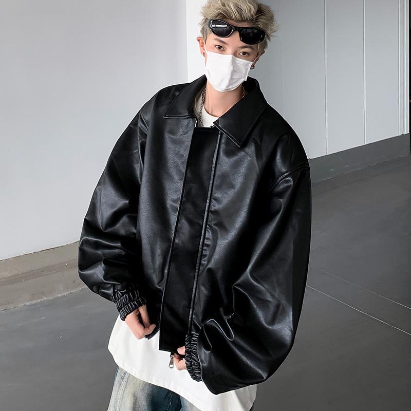 Мужская ретро кожаная куртка с мягкими плечами – Повседневный свободный крой для весны/осени