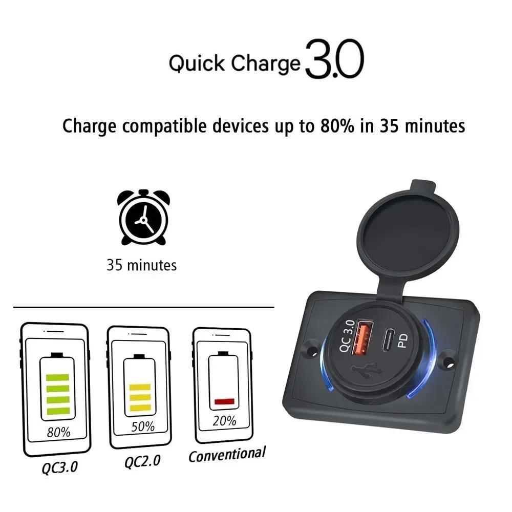 Универсальное крепление USB-зарядное устройство 53 Вт двухпортовое QC3.0 PD Type-C 12 В 24 В светодиодный дисплей