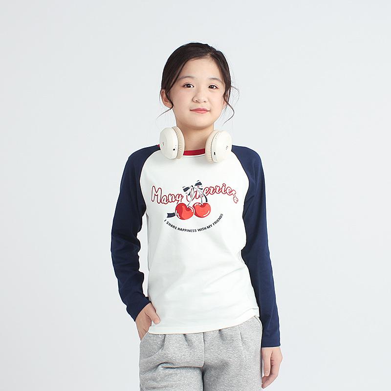 Футболка с длинным рукавом для девочек на весну и осень, хлопковая футболка с круглым вырезом и длинными рукавами, детская футболка
