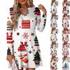 Women's Christmas Printed Dress Loose V-neck Casual Long Sleeved Dress