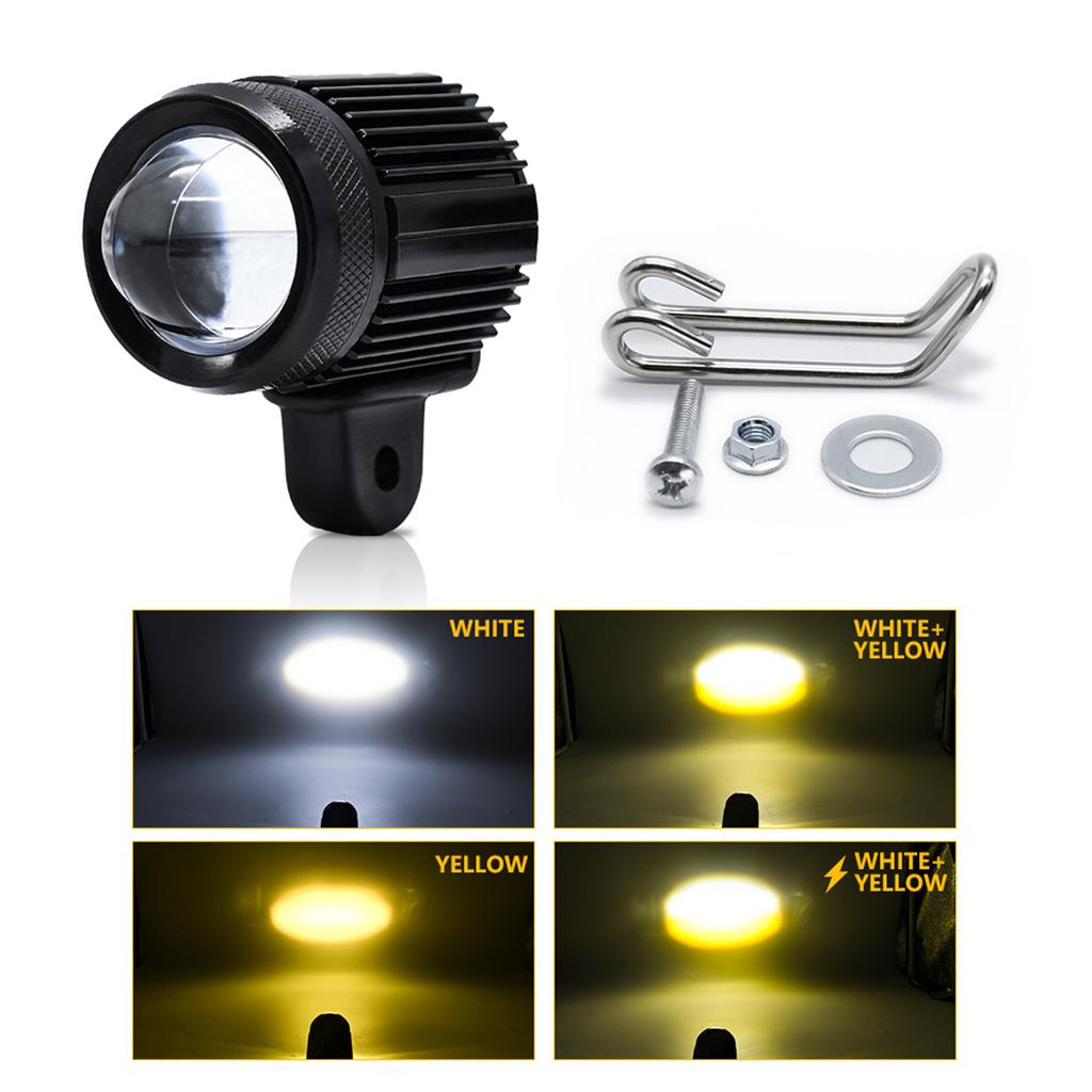 1Pcs Motorcycle Spot Light Motorcycle LED Driving Light Fog Lamp Dual Color 6000K White 3000K Yellow 30W LED Spotlight for Motorcycle Car Tractor Tru