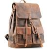 Retro Buffalo Hunter Leather Rucksack 17 Inch Laptop Backpack Trailblaze Expedition Travel Knapsack College Book Hiking Bag