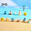 3/11Pcs/Set Miniature Seaside Theme Toy Kit Mini Resin Surfboard Seashell Seabirds Dolphin Starfish Boats Bucket Shoes Sun Model Summer Beach Scene