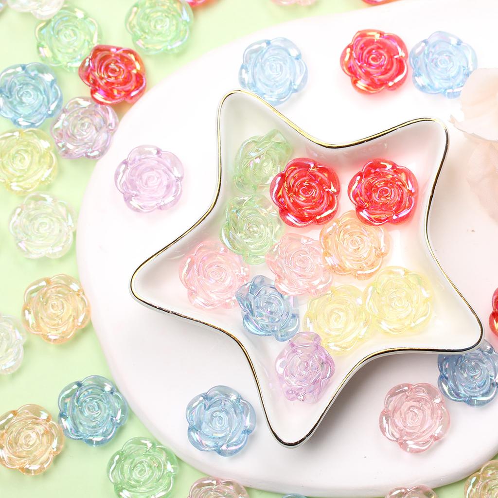 Home Party Supplies Acrylic DIY Jewelry Accessories Fashion Flat Bottom Perforated 100Pcs Flower Rose Beads AB Magic Color