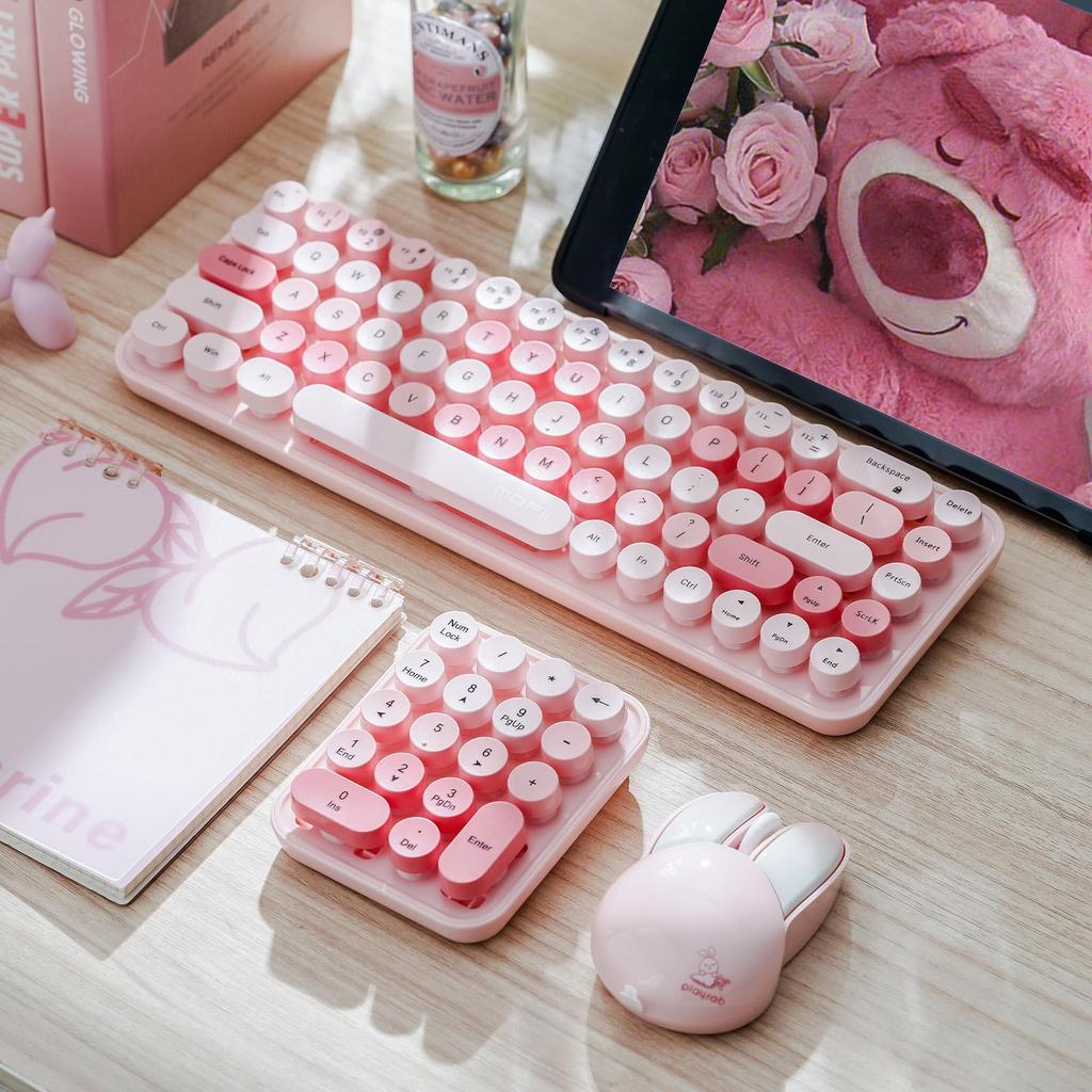 Mofii 3 In 1 Wireless Keyboard and Mouse 2.4G Keyboard and Mouse Kit Colorful Design Cute Retro Keyboard Kit With Keypad