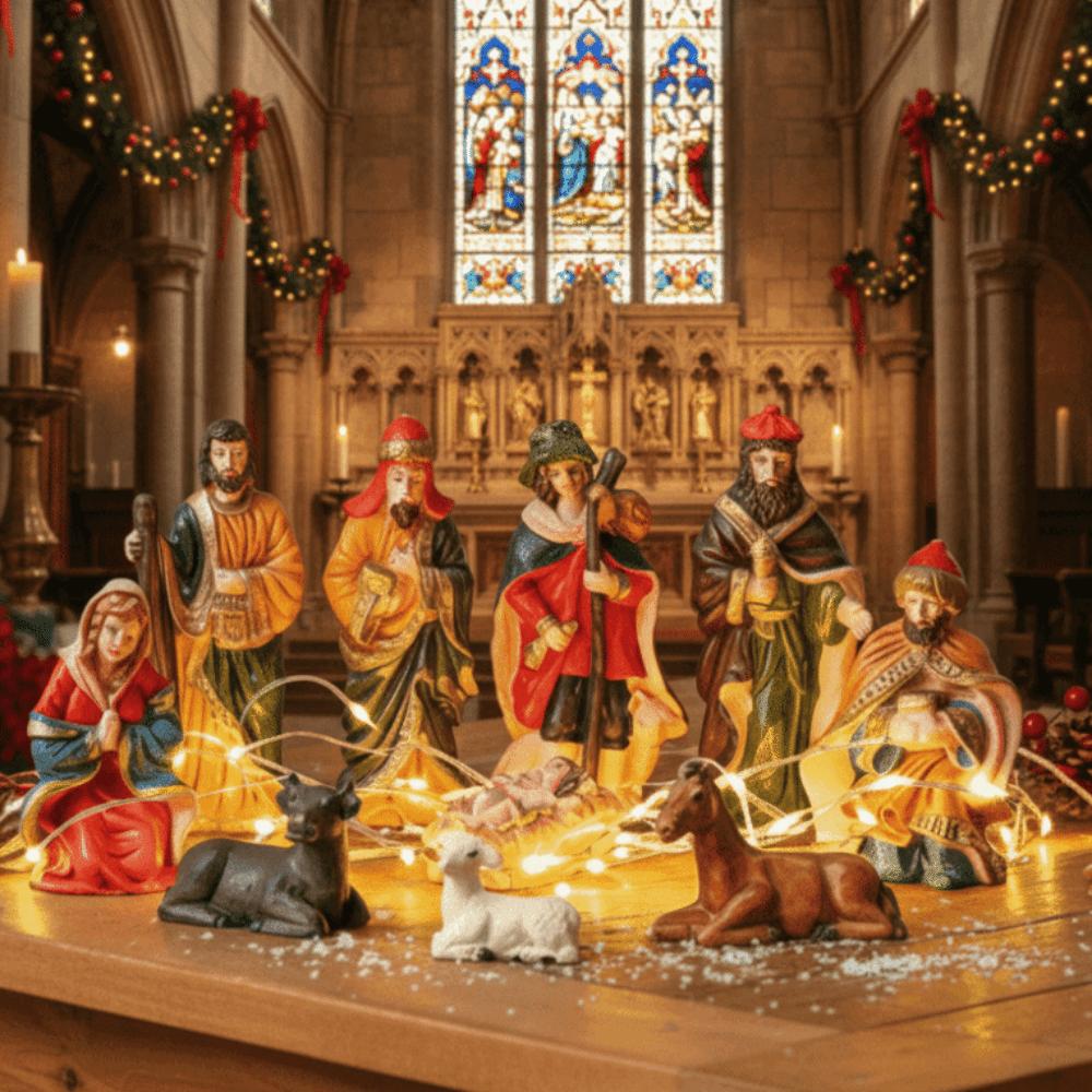 10pcs/Set Vintage Style Nativity Stable Ornaments Resin Material Christmas Manger Scene Tabletop Cool Displays Hand Drawn Design