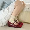Красные туфли женские с внутренней платформой Мэри Джейн женские туфли на высоком каблуке с бантом на одной пуговице балетки