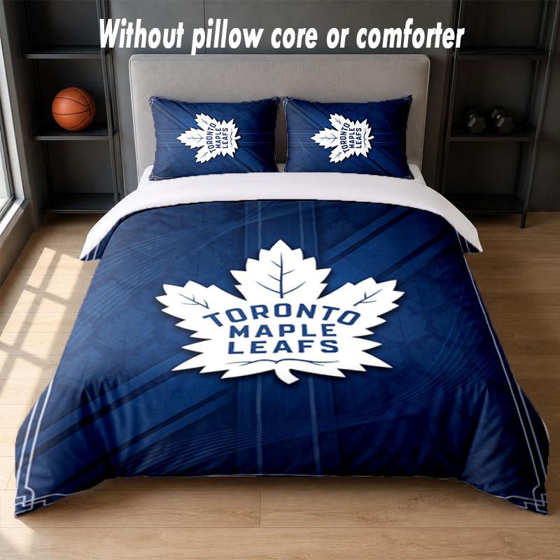 Toronto Maple Leafs Design Bed Bedding Set 1 Duvet Cover + 2 Pillowcases Soft Breathable Household Bed Linens