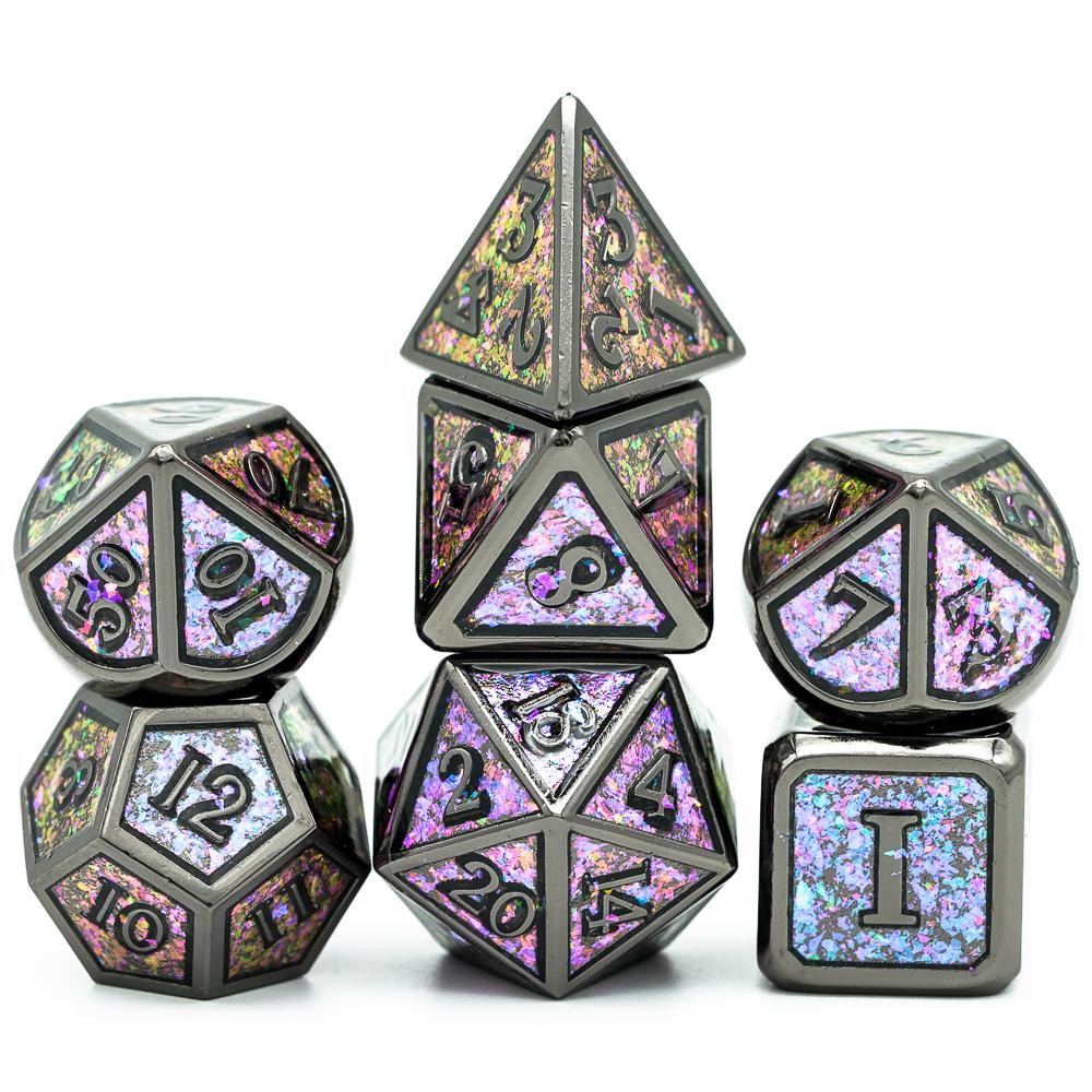 Cusdie Металлические блестящие кубики DND 7 шт. Каркасные сплошные кубики D&D D4-D20 Набор многогранных кубиков для ролевой игры Pathfinder TRPG