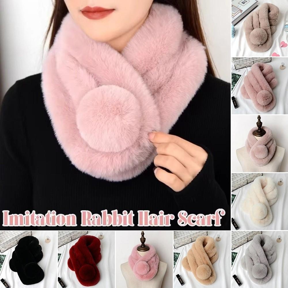 Faux Rabbit Fur Plush Cross Scarf Thicken Double-sided Neck Cover Shawl Women Girls