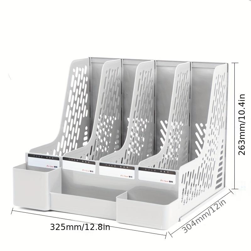 Thickened Four-Section File Holder Desktop File Organizer Box with Pen Cup, Made of PP Material, for Office Supplies