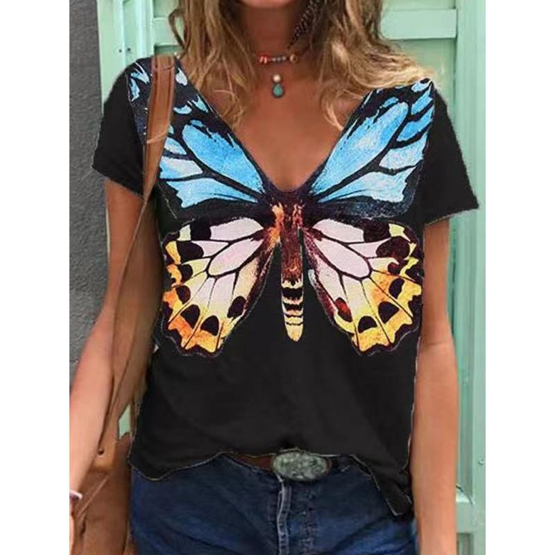 Summer Butterfly Dragonfly 3dV Neck Printed New Women's Top T-shirt