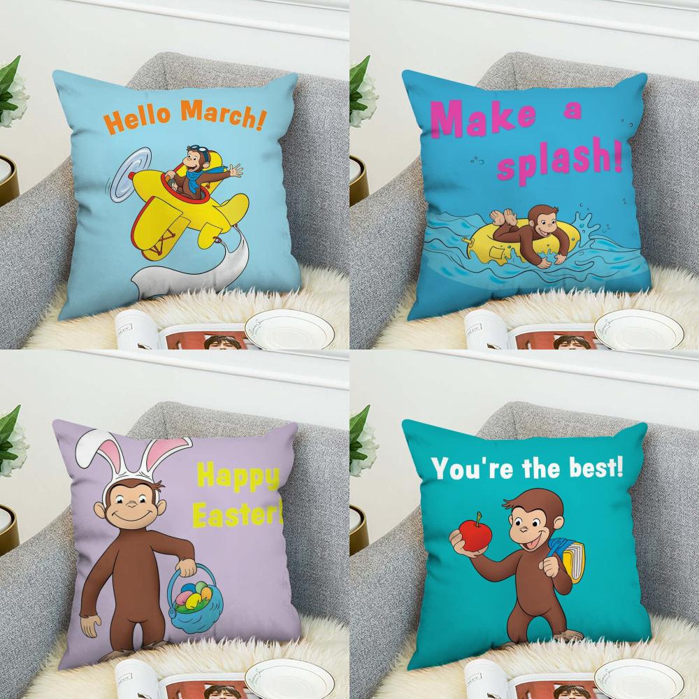 CCurious George Pillow Case For Car Sofa Decorative Home Doublesided Print Plush Square Throw Pillow Cushion Cover