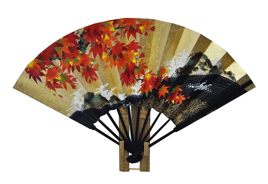 Decorative Folding with Fan Boxed <Kyoto Sensu> Double-sided Fan, Girl/autumn Leaves, Stand,